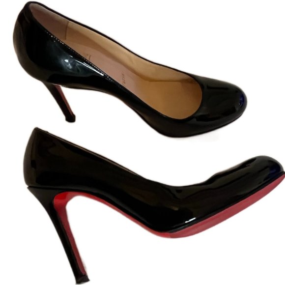 Christian Louboutin Shoes - Louboutin black patent leather pumps, New Heel Tips & Pouch, Size 37.5 US Size 7